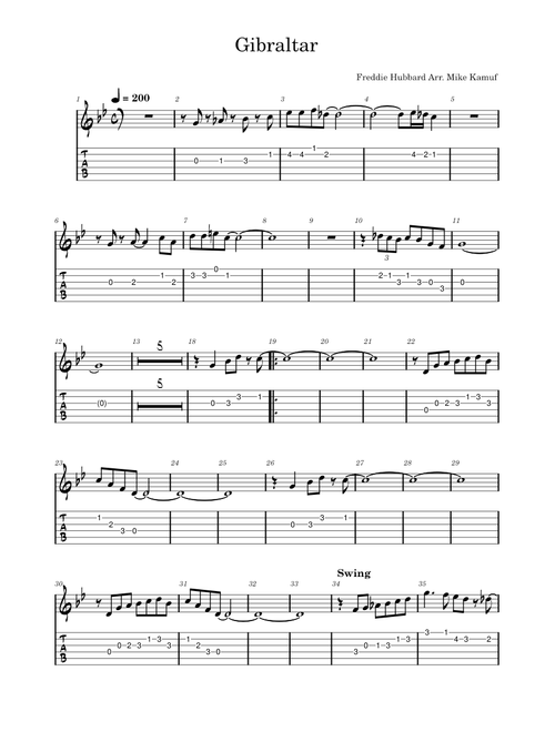 Gibraltar – Freddie Hubbard Gibraltar (Guitar TAB) by Freddie Hubbard, arr. Mike Kamuf