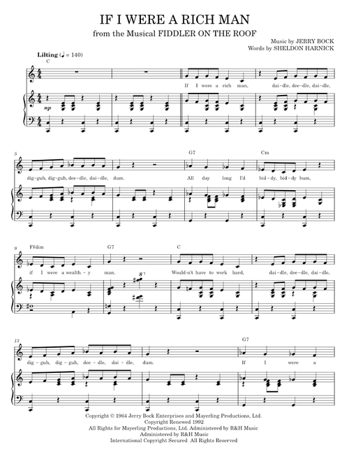 If I Were A Rich Man - Bock & Harnick, Fiddler On The Roof Musical, Joan Frey Boytim (Piano Vocal)