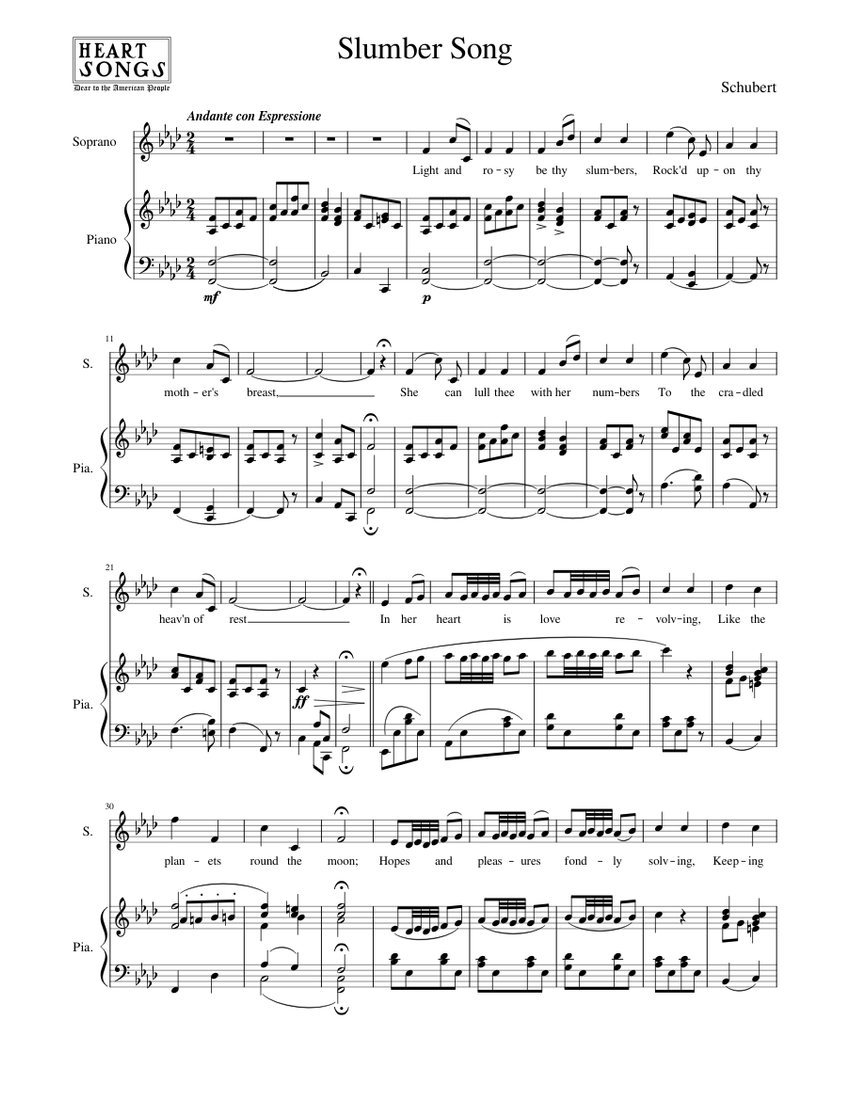 Slumber Song Franz Schubert ? Sheet music for Piano Soprano (Piano