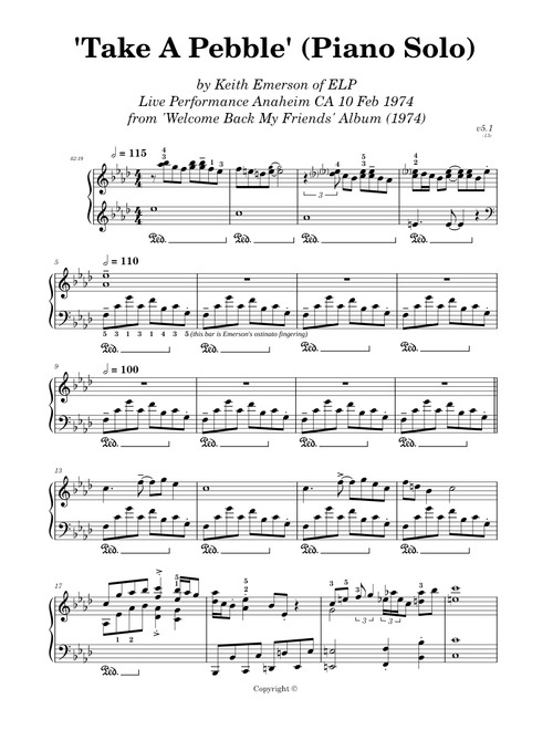 Take a Pebble – Emerson, Lake & Palmer (WBMF; Piano solo only; V5.1)