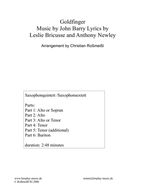 Goldfinger (Arr. Christian Roßmeißl) - John Barry (Woodwind Ensemble)