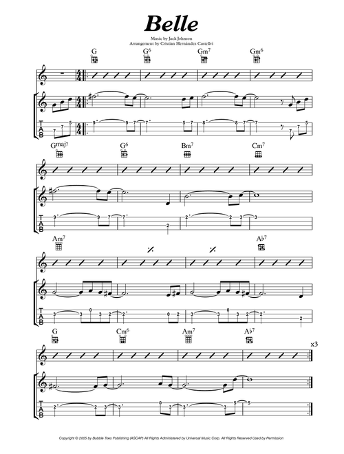 Belle (Arr. Cristian Hernandez Castellvi) - Jack Johnson (Ukulele)