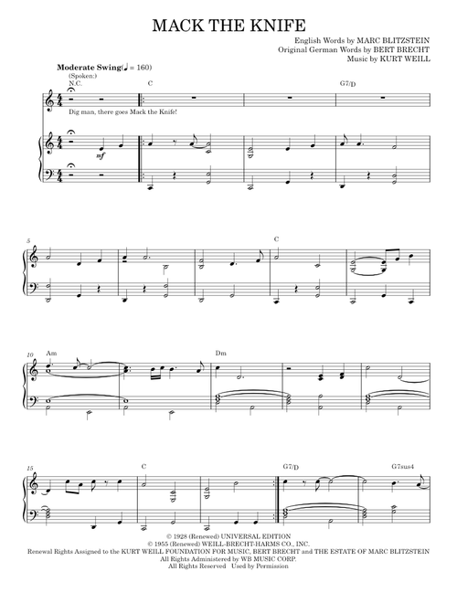 Mack The Knife - Bobby Darin, Louis Armstrong (Piano Vocal)