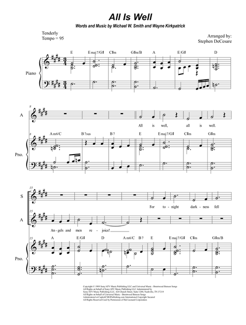 All Is Well (Arr. Stephen DeCesare) - Michael W Smith (Voice Duet and Piano)