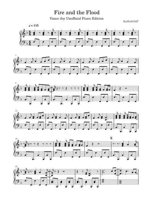 Fire and the flood – Vance Joy Piano Version