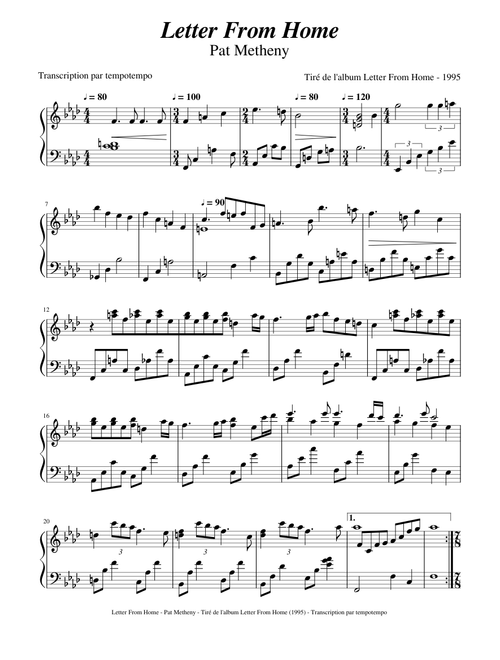 Pat Metheny - Letter From Home - Piano