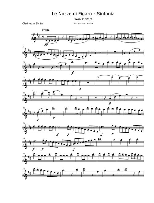W.A. Mozart Le Nozze di Figaro (The Marriage of Figaro) SINFONIA for Clarinet Choir Set of Parts (Arr. Massimo Mazza) - W. A. Mozart (Woodwind Ensemble)