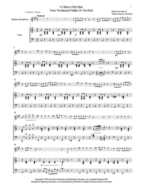 If I Were A Rich Man (Arr. John Nicolaus) - Hines Hines & Dad (Baritone Sax and Piano)