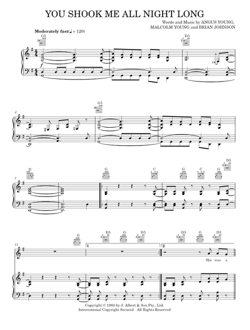 You shook me all night long - AC/DC (Piano-Vocal-Guitar)