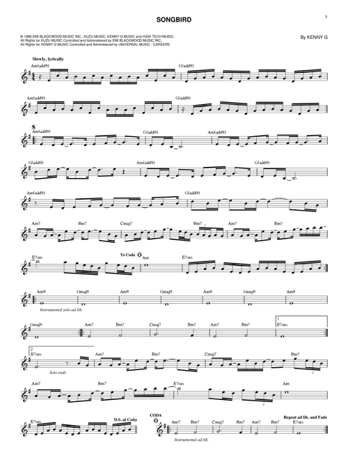 Songbird - Kenny G (Lead Sheet - Fake Book)