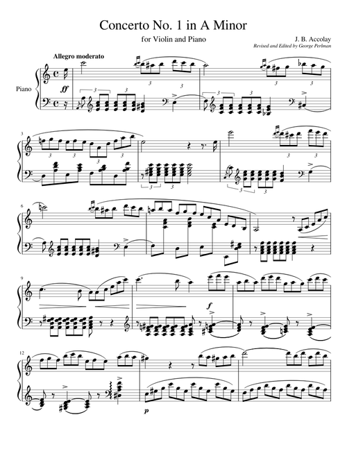 Violin Concerto No. 1 in A minor by Jean-Baptiste Accolay, for Violin and Piano