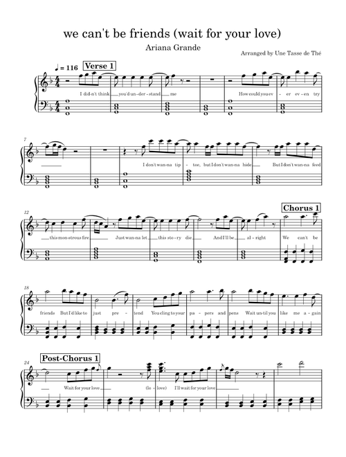 we can't be friends (wait for your love) – Ariana Grande (piano arr. with lyrics)