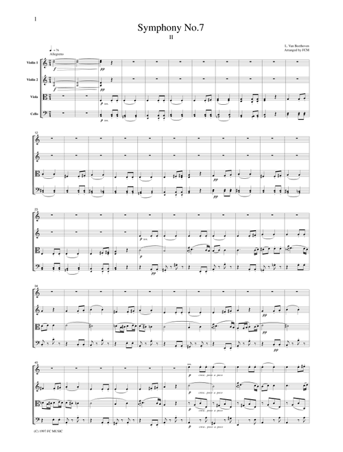 Beethoven Symphony No.7, 2nd mvt., for string quartet, CB003 (Arr. FCMUSIC) (String Quartet)