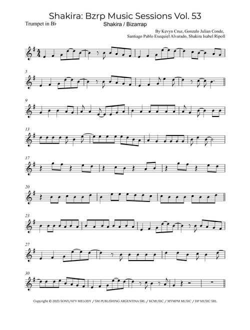Shakira: Bzrp Music Sessions Vol. 53 (Arr. Alex Nunes Rodrigues) - Shakira / Bizarrap (Trumpet Solo)