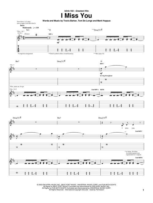 I Miss You - Blink-182 (Guitar Tab)