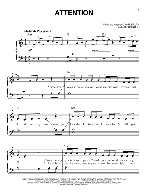 Attention - Charlie Puth (Very Easy Piano)