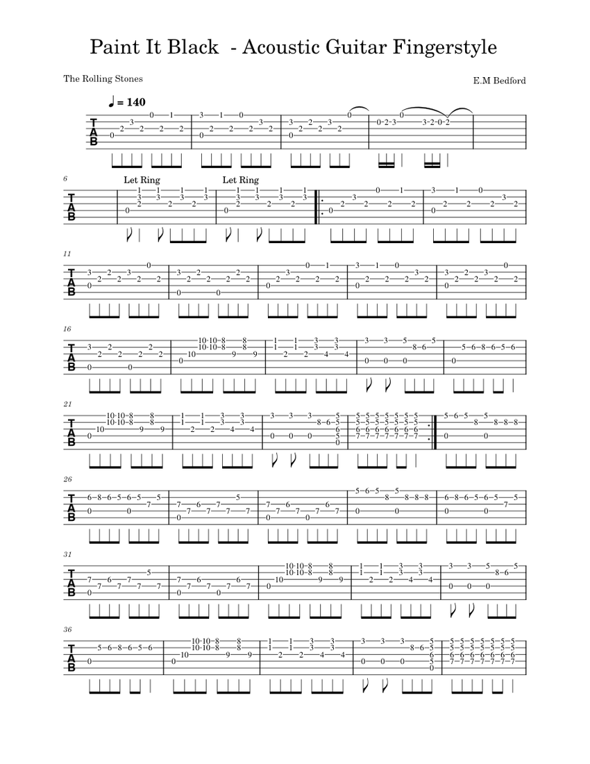 Paint it black The Rolling Stones (Acoustic Guitar fingerstyle) Sheet music for Guitar (Solo