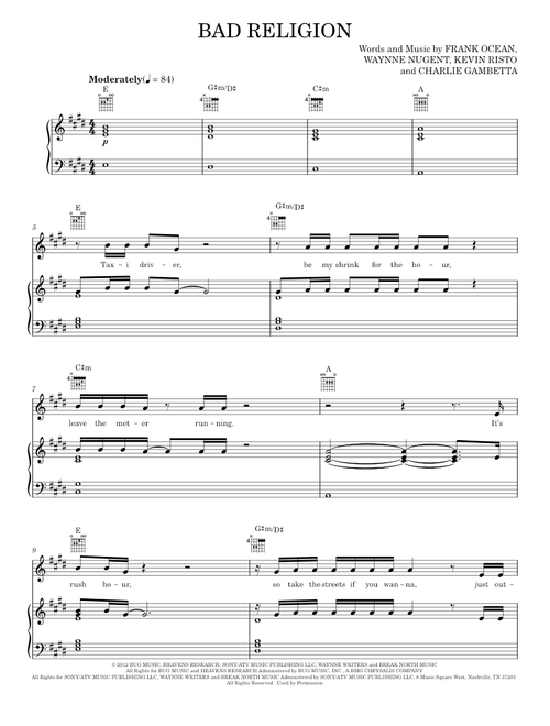 Bad religion - Frank Ocean (Piano-Vocal-Guitar)