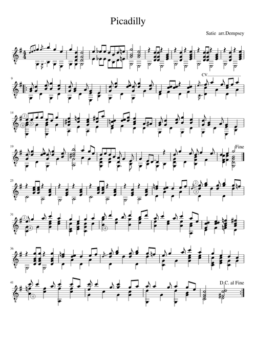 Picadilly, Erik Satie arr. for guitar by Dempsey