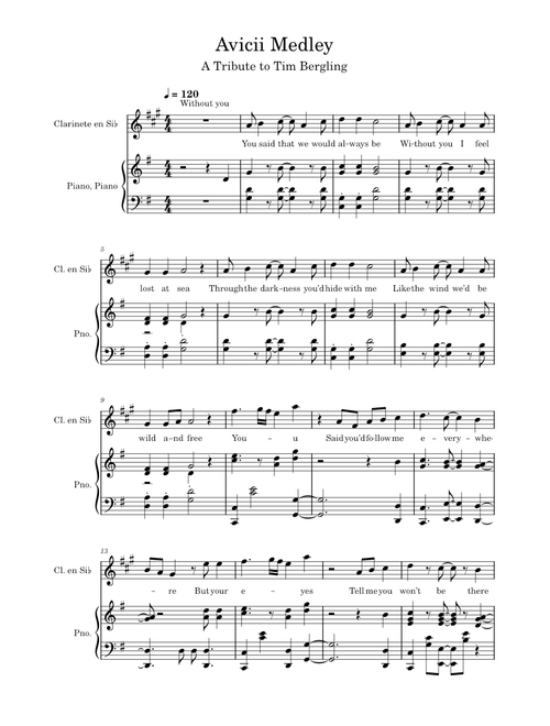 Medley – Avicii (Piano & clarinet + lyrics)