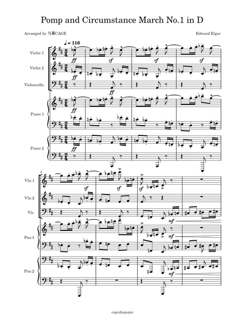 Pomp and Circumstance March No.1 in D major, Opus 39 (Land of Hope and Glory) – Edward Elgar Pomp and Circumstance March No.1 in D major – Edward Elgar - Arrangement for violin, cello & piano