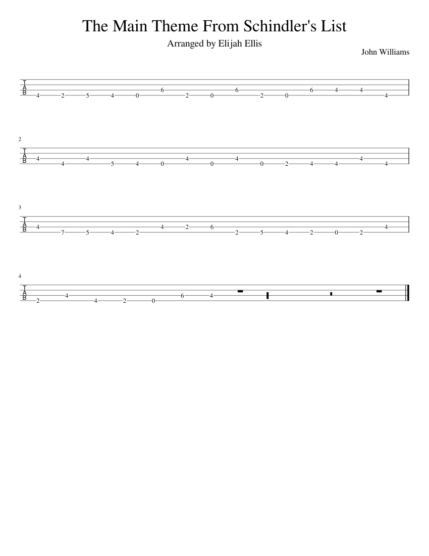 Schindler's List Theme John Williams Sheet music for Ukulele (Solo