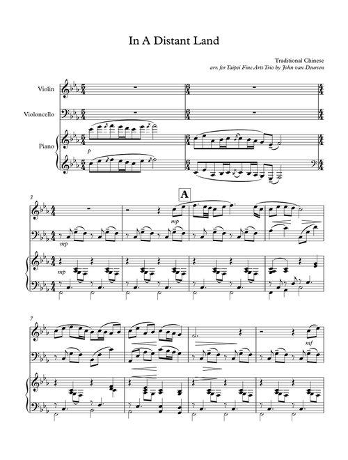 In a Distant Land 在那遙遠的地方 (Chinese traditional) for Trio (Violin, Cello, Piano) (Arr. John van Deursen) - Traditional Chinese (String Ensemble)