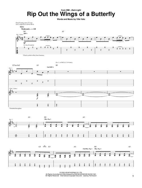 Rip Out The Wings Of A Butterfly - HIM (Guitar Tab)