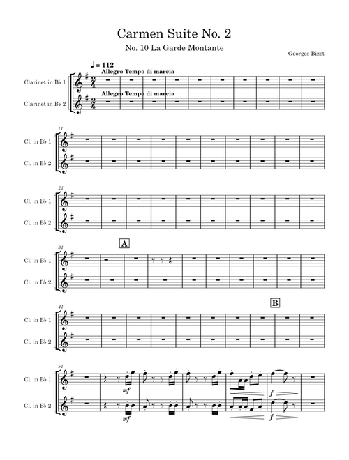 Carmen Suite No.2 – Georges Bizet Carmen Suite 2 La Garde Montante No.10 Bb Clarinet Transposition