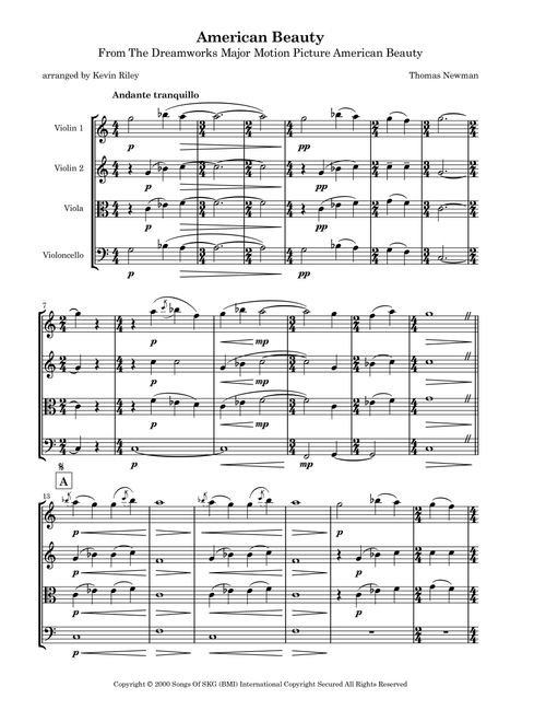 American Beauty (Arr. Kevin Riley) - Thomas Newman (String Quartet)