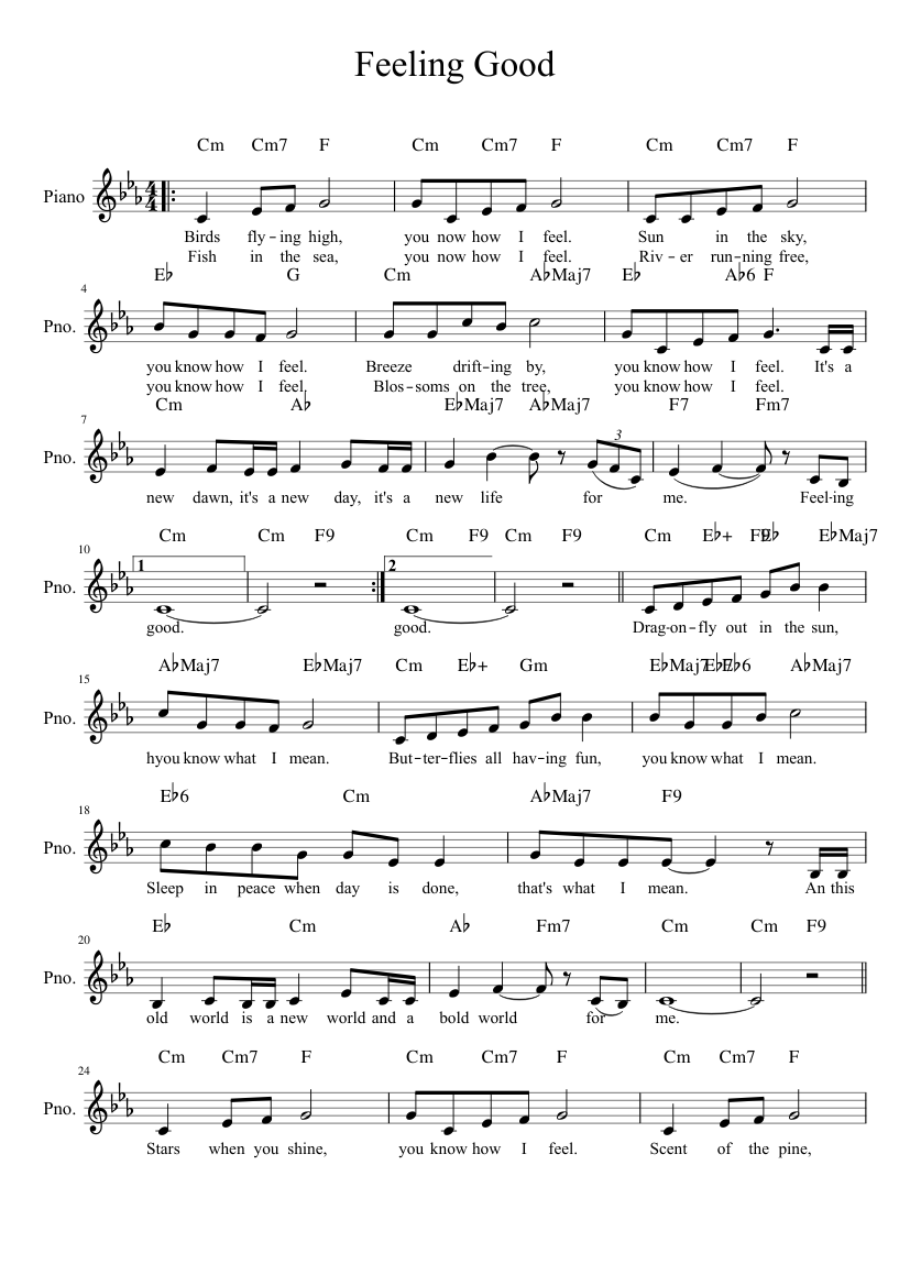 Educación escolar Consecutivo Ya Feeling Good Sheet music for Piano (Solo) | Musescore.com