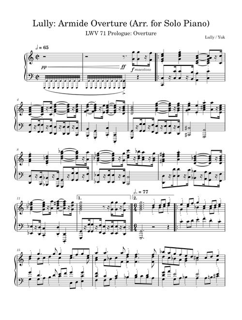 Lully: Armide Overture (Arr. for Solo Piano)