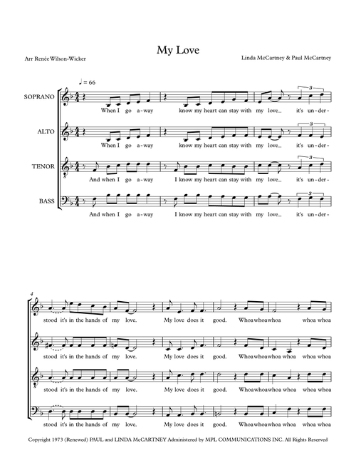 My Love (Arr. Renée Wilson-Wicker) - Paul Mccartney & Wings (Choral, SATB)