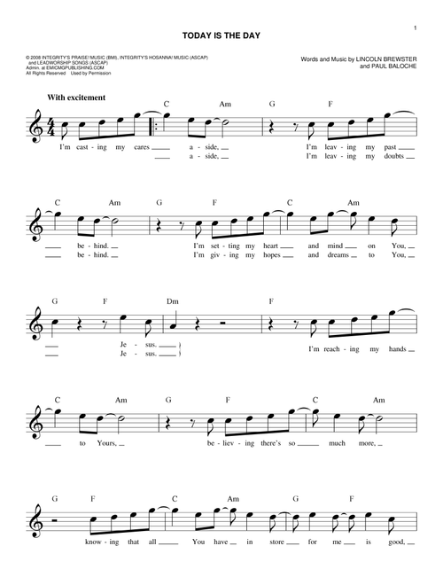 Today Is The Day - Lincoln Brewster (Easy Lead Sheet - Fake Book)
