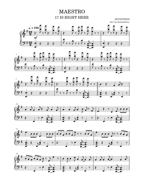 Piano Seventeen sheet music by Stay143Max | Play, print, and