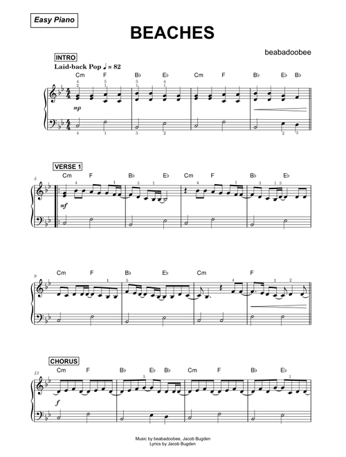 Beaches - beabadoobee (Easy Piano)