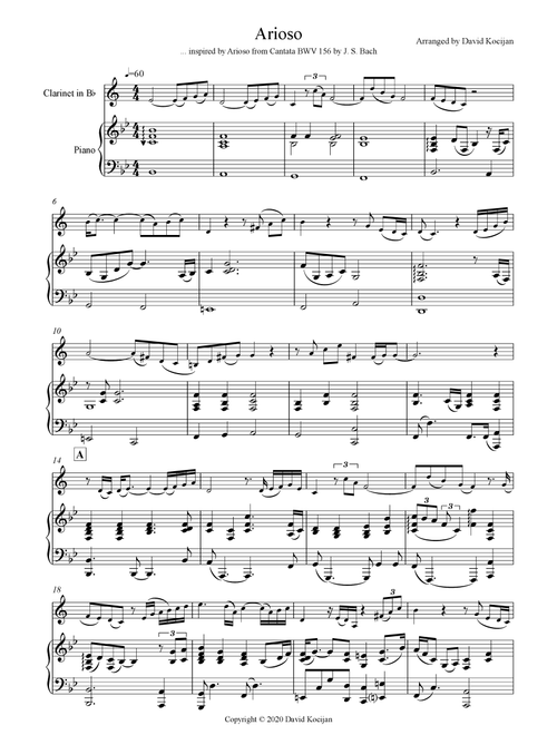 Arioso (clarinet & piano) - INT (Arr. David Kocijan) (Clarinet and Piano)
