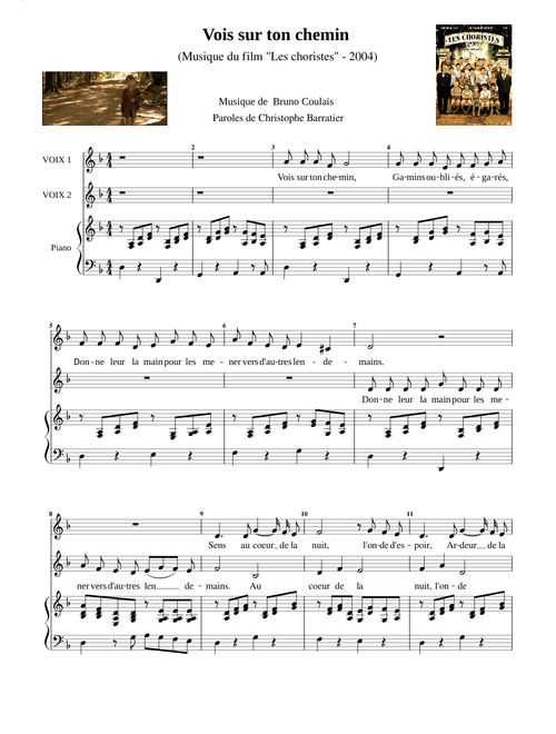 Vois sur ton chemin - C. Baratier & B. Coulais (2 voix & Piano MuseScore)
