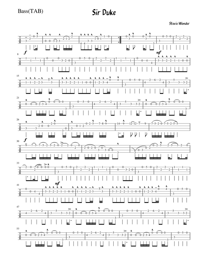 Sir Duke Bass TAB Sheet music for Bass guitar (Jazz Band) | Musescore.com