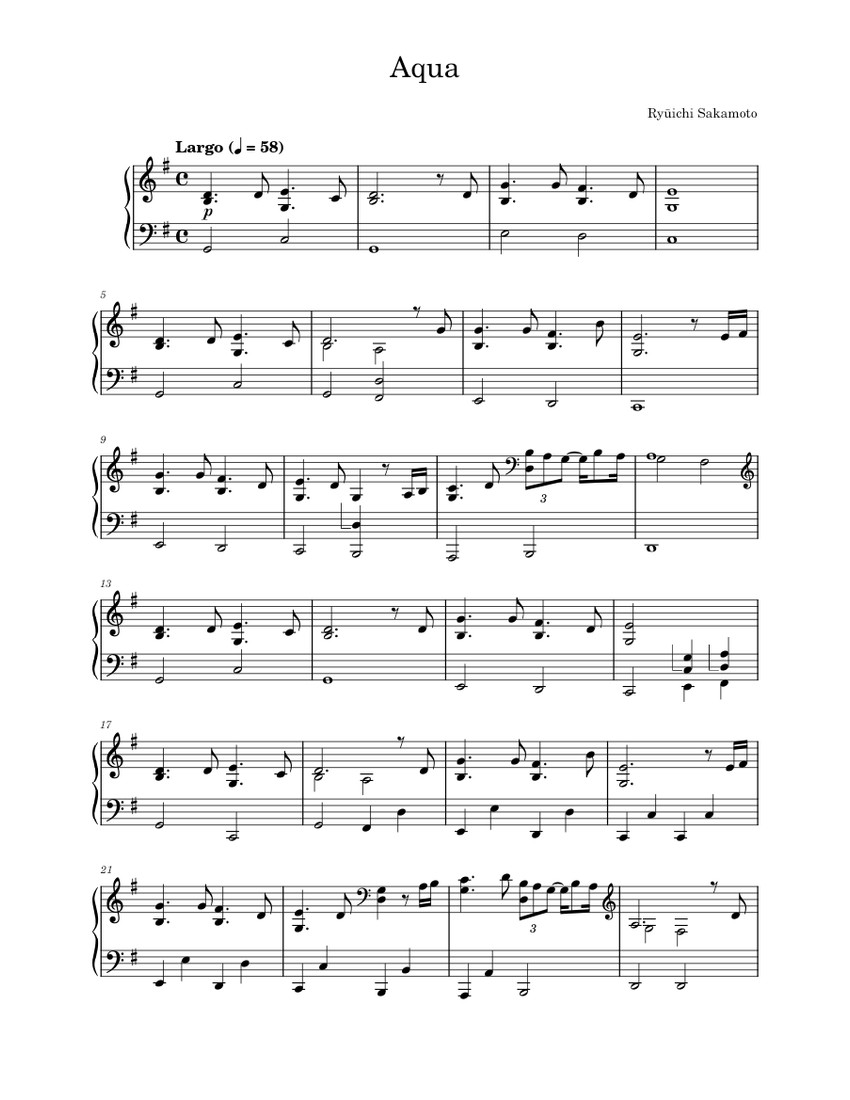 Aqua – Ryuichi Sakamoto / Ryūichi Sakamoto Sheet Music for Piano
