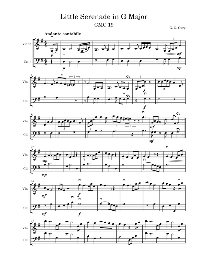 Little Serenade in G Major Sheet music for Violin, Cello (String Duet