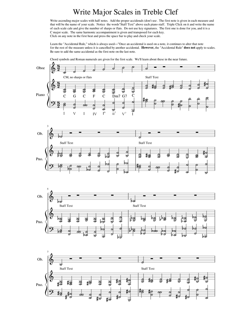 100 Write Major Scales Treble Clef1 Sheet music for Piano, Oboe (Solo