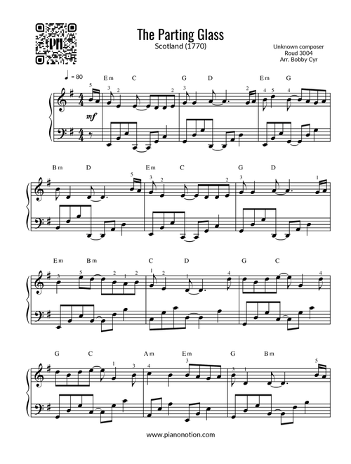 The Parting Glass (Easy Piano) (Arr. Bobby Cyr) - Piano Notion (Easy Piano)