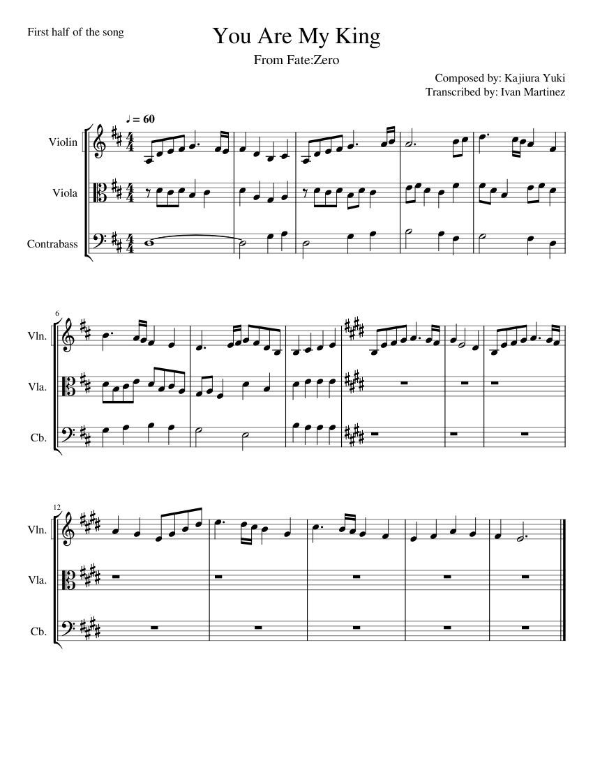You Are My King FateZero (WIP) Sheet music for Contrabass, Violin