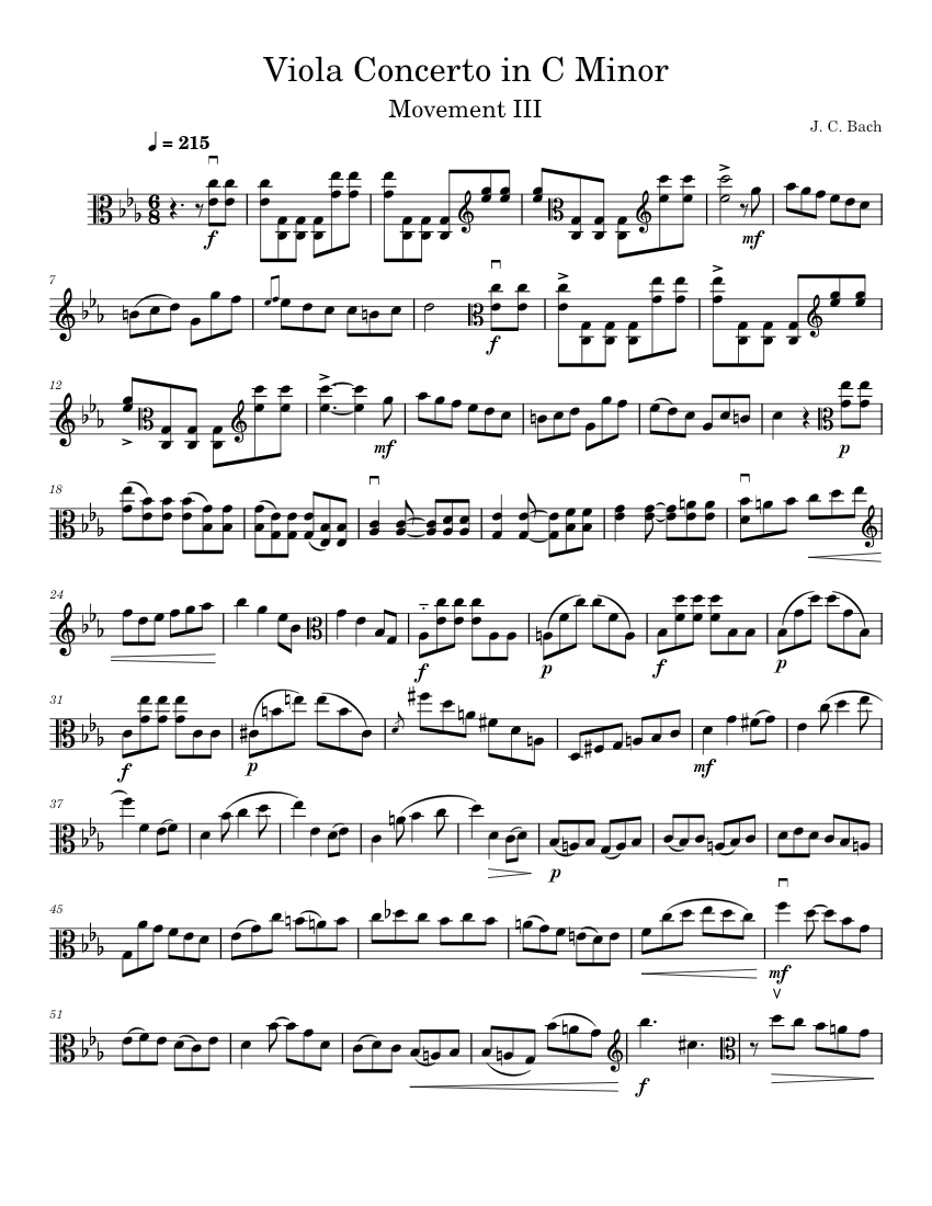 Viola concerto in C minor Johann Christian Bach 3rd Movement Sheet