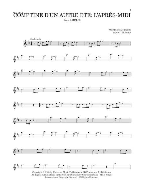 Comptine d'un autre été: L'après-midi (from Amelie) - Yann Tiersen (Alto Sax Solo)