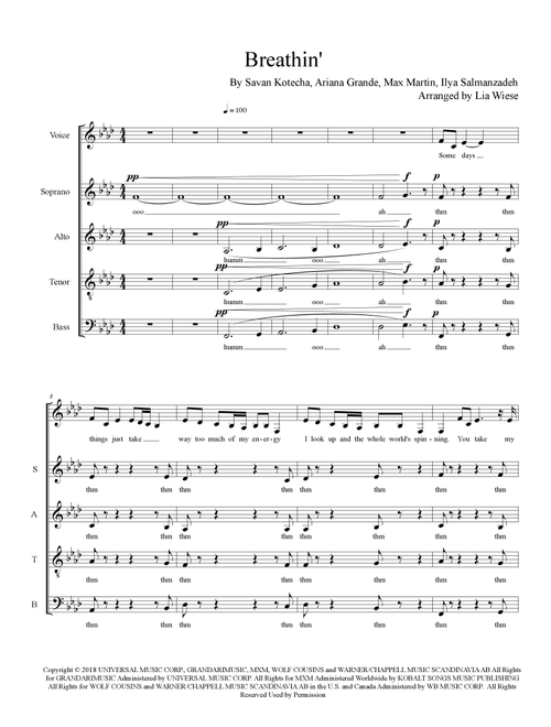 Breathin (Arr. Lia Wiese) - Ariana Grande (Choral, SATB)