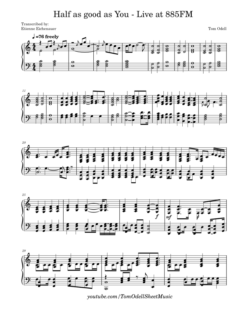 Half as good as you (live at 885FM) Tom Odell piano tutorial