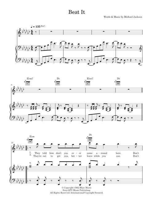 Beat It - Michael Jackson (Piano-Vocal-Guitar (Piano Accompaniment))
