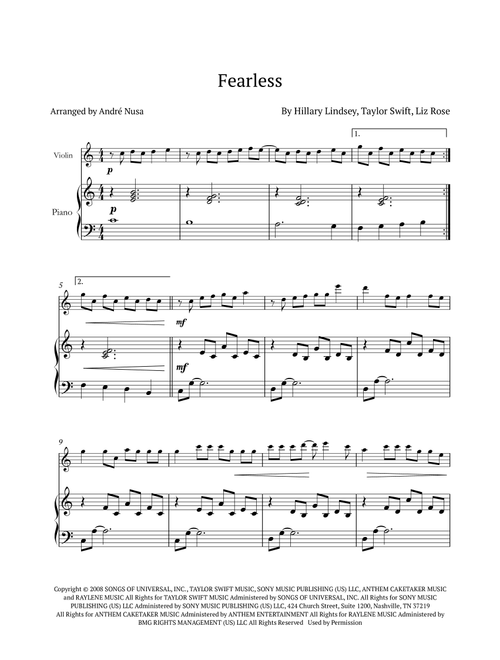 Fearless (Arr. André Nusa) - Taylor Swift (Violin and Piano)